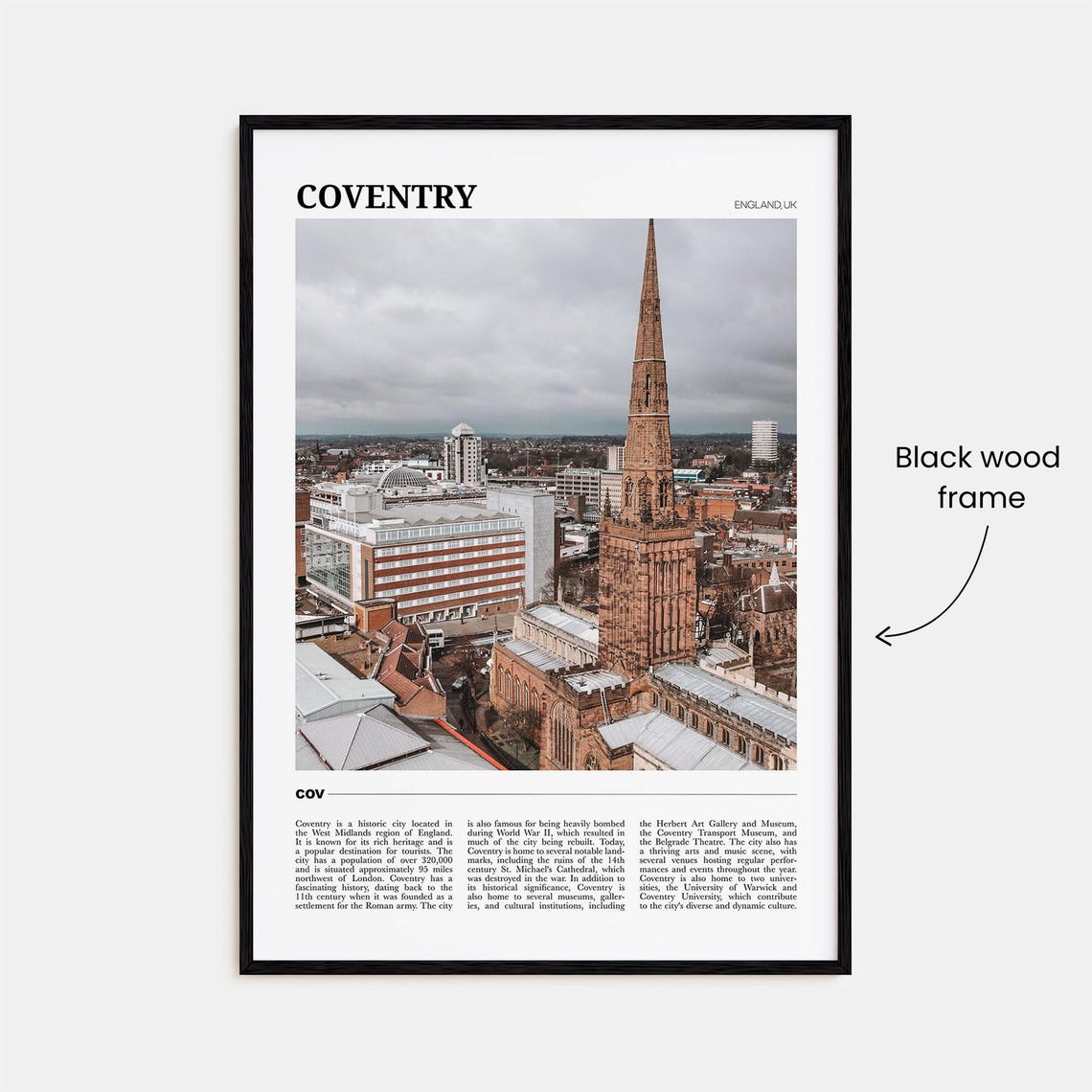 Coventry England Historic Cathedral Spire City Skyline Travel Poster - Image 2