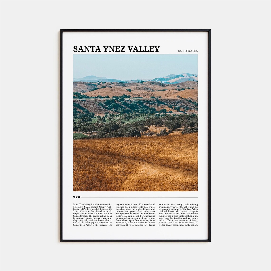 Santa Ynez Valley Travel Poster, Holiday Decor