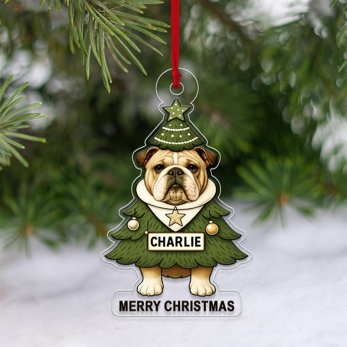 Personalized Bulldog Christmas Tree Costume Ornament Acrylic Print