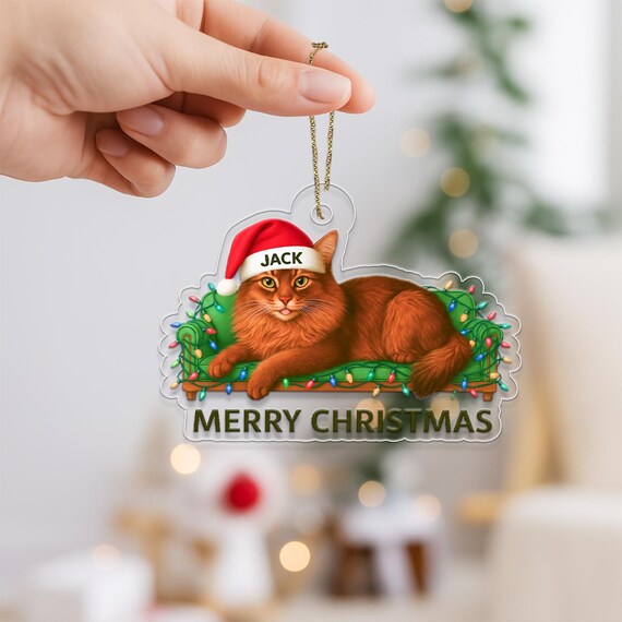 Personalized Somali Cat Christmas Holiday Couch Ornament Print