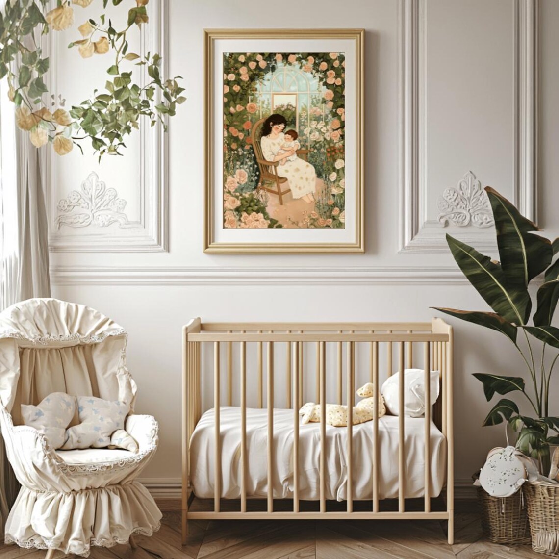 Mother and Baby in Rose Garden Greenhouse Nursery Art Poster - Image 3
