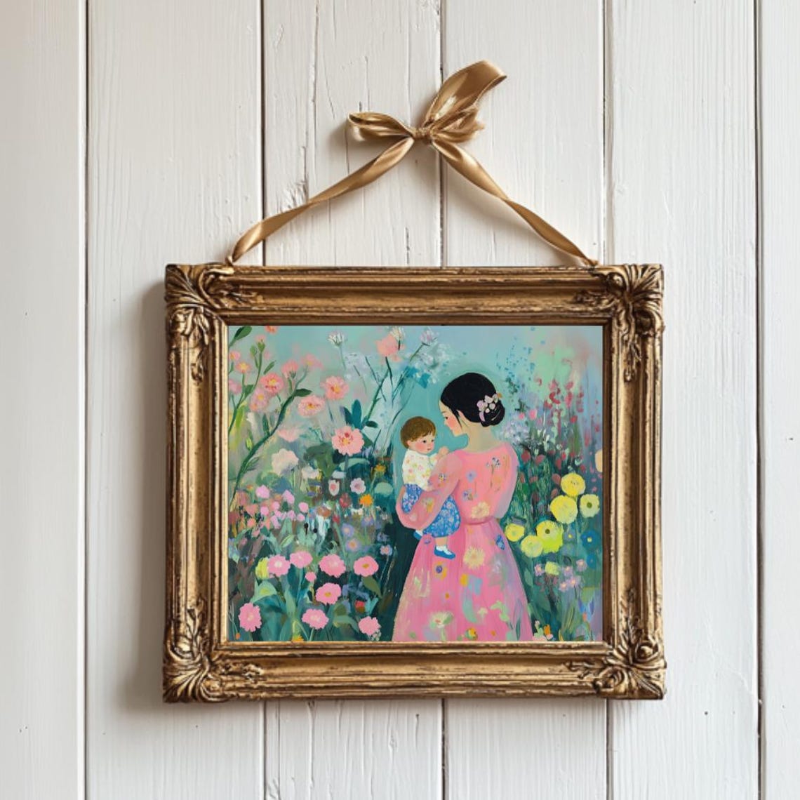 Mother And Baby Wall Art Print Motherhood Art Floral Folk Art Trendy Nursery Art New Mum Poster Baby Shower Gift - Image 3