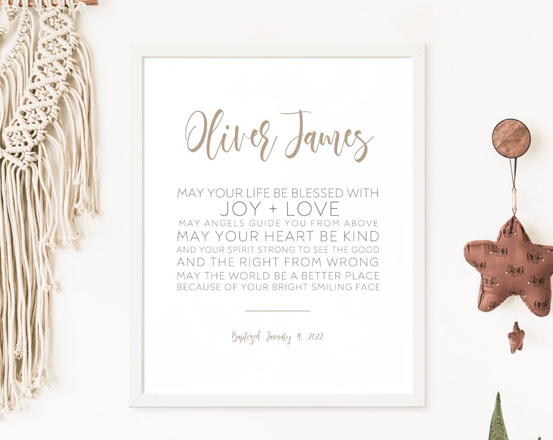 Personalized Baptism Blessing Keepsake Name Date Gift Wall Art