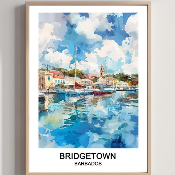 Bridgetown Barbados Watercolor Print Caribbean Travel Art