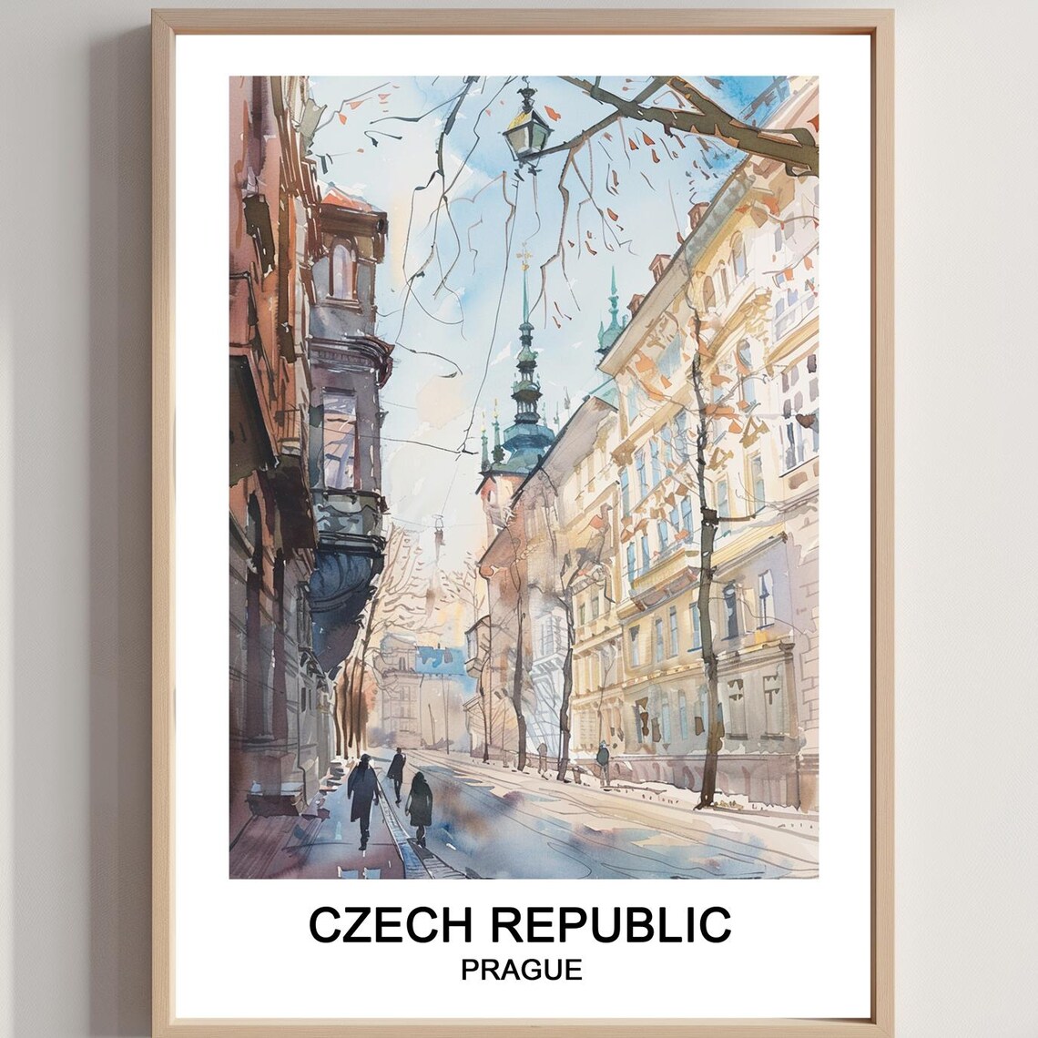 Prague Czech Republic Old Town Street Watercolor Travel Poster