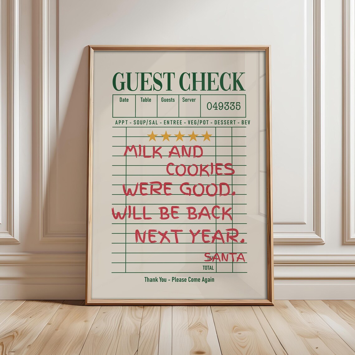 Santa Guest Check Green Star Review Funny Christmas Note Poster