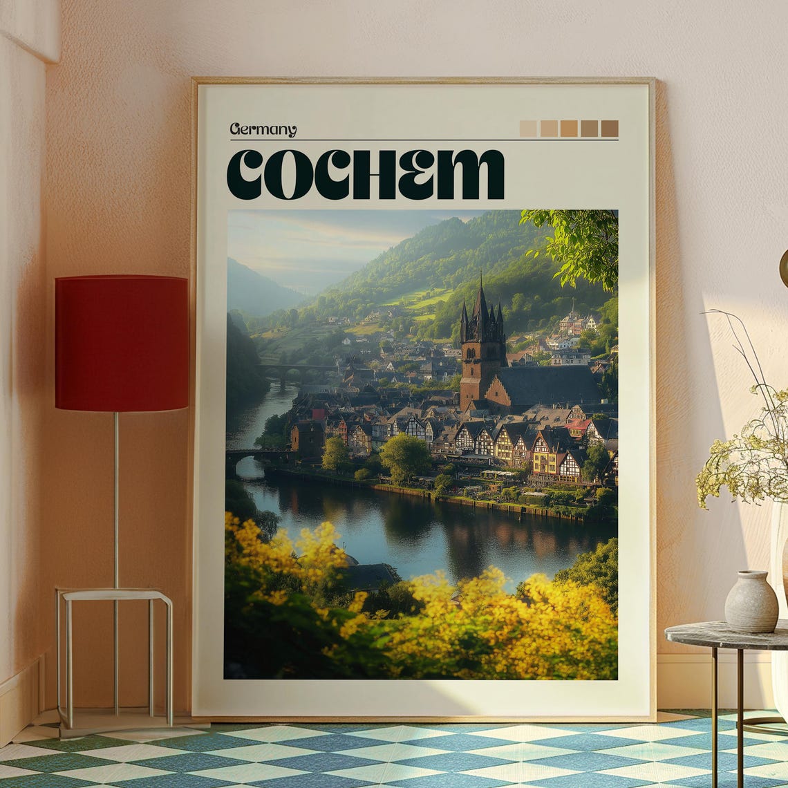 Cochem Germany Moselle River Half Timbered Town Church Spire Poster - Image 2