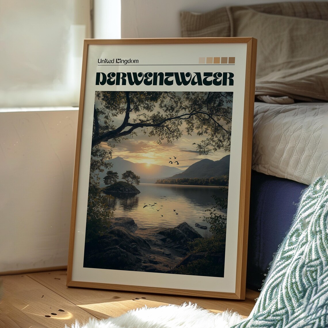 Derwentwater England Lake District Sunset Islands Boats Travel Poster - Image 3