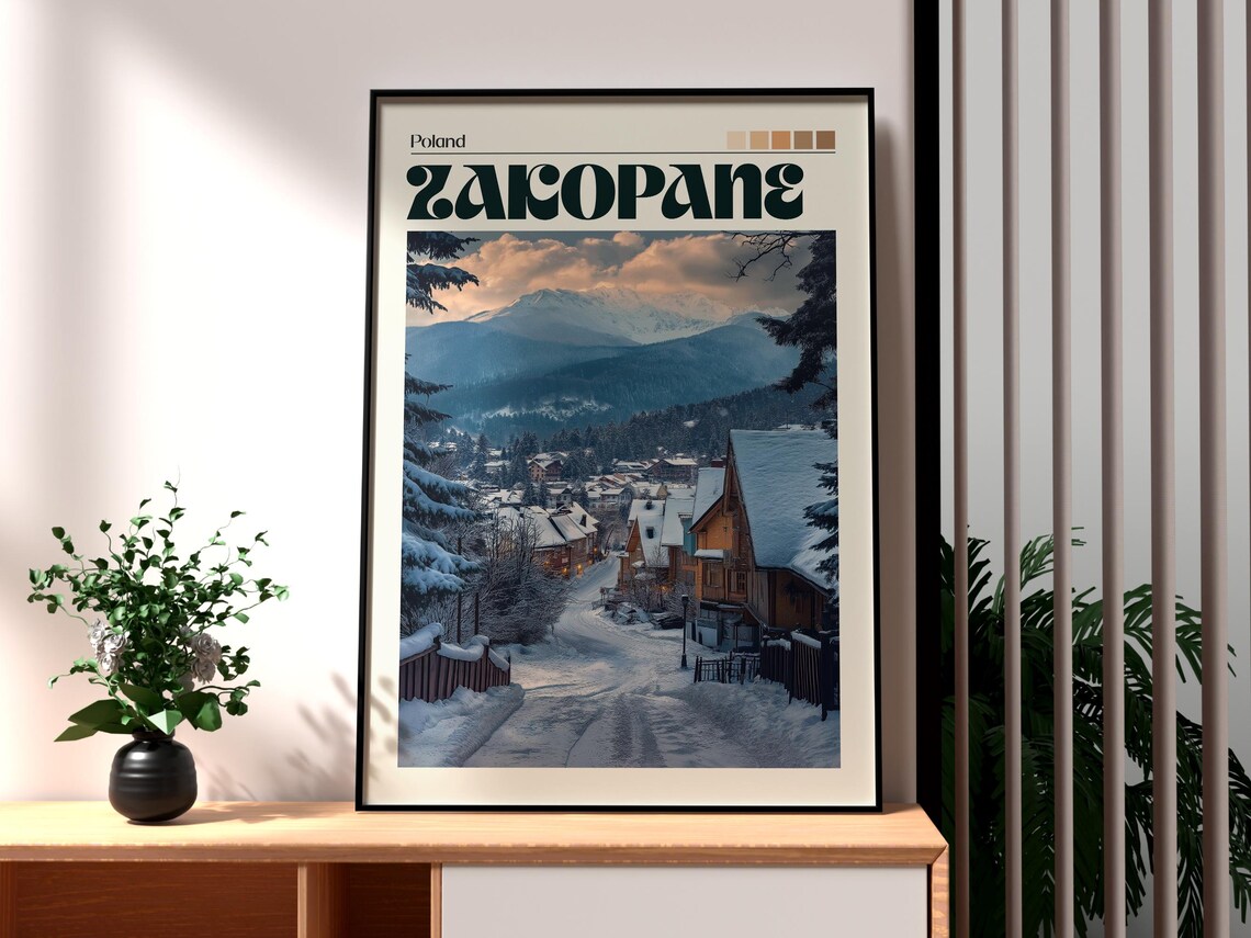 Zakopane Poland Tatra Mountains Snowy Winter Village Travel Poster
