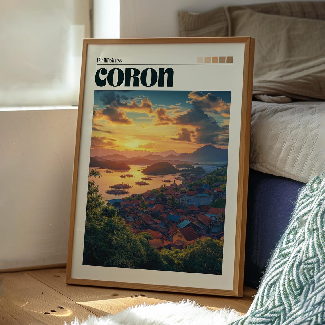 Coron Philippines Sunset Bay Over Tropical Town Travel Poster - Image 3