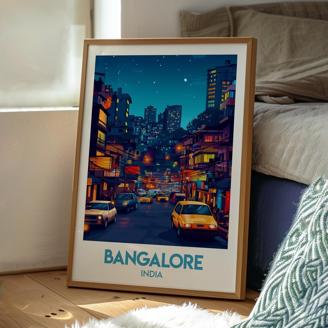 Bangalore India Night Street City Lights Vibrant Travel Poster - Image 3