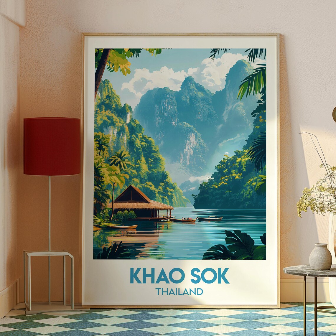 Khao Sok Thailand Limestone Karst Lake Longtail Boats Poster - Image 2
