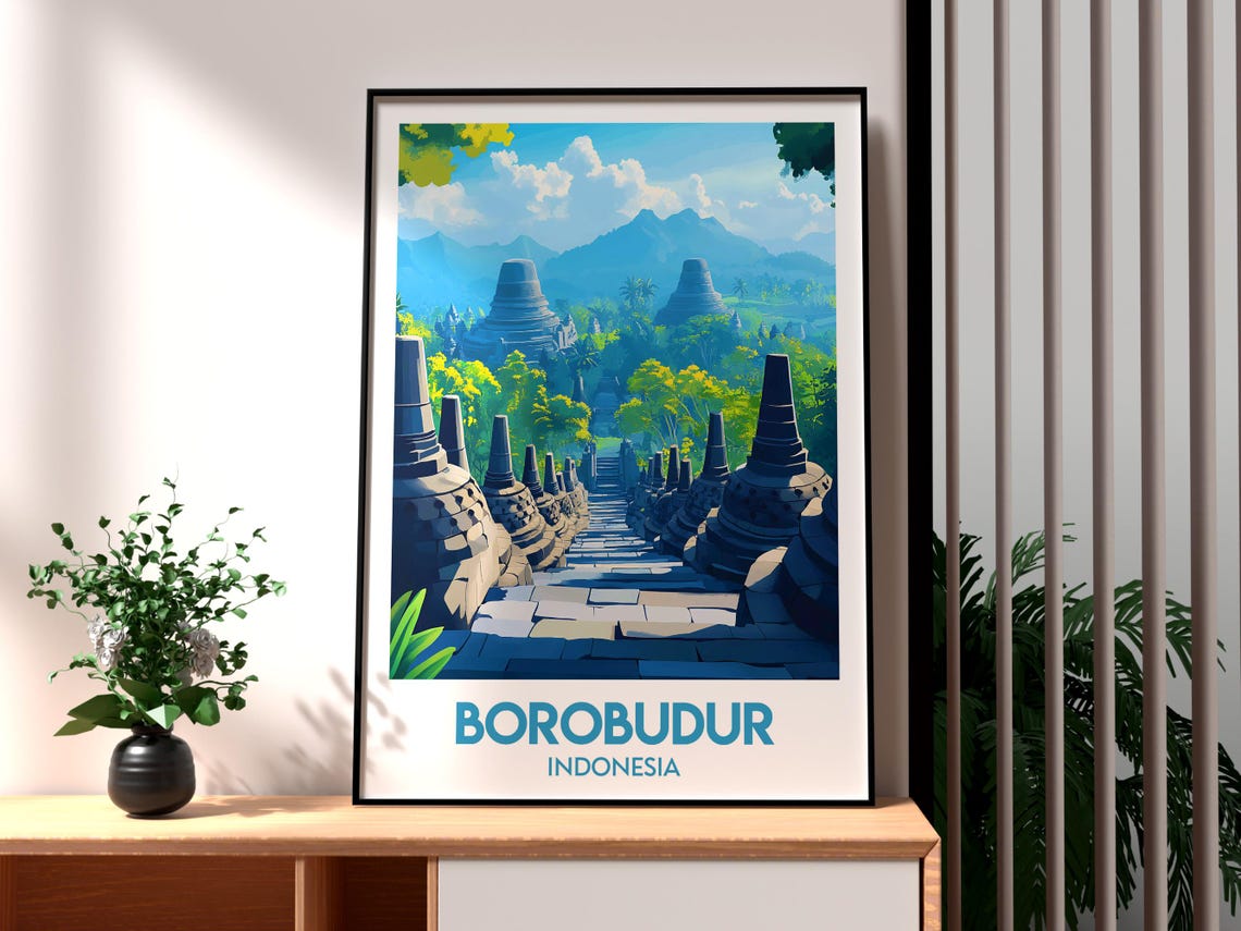 Borobudur Travel Print Indonesia Wall Art Temple Poster Backpacking Gift For Traveller