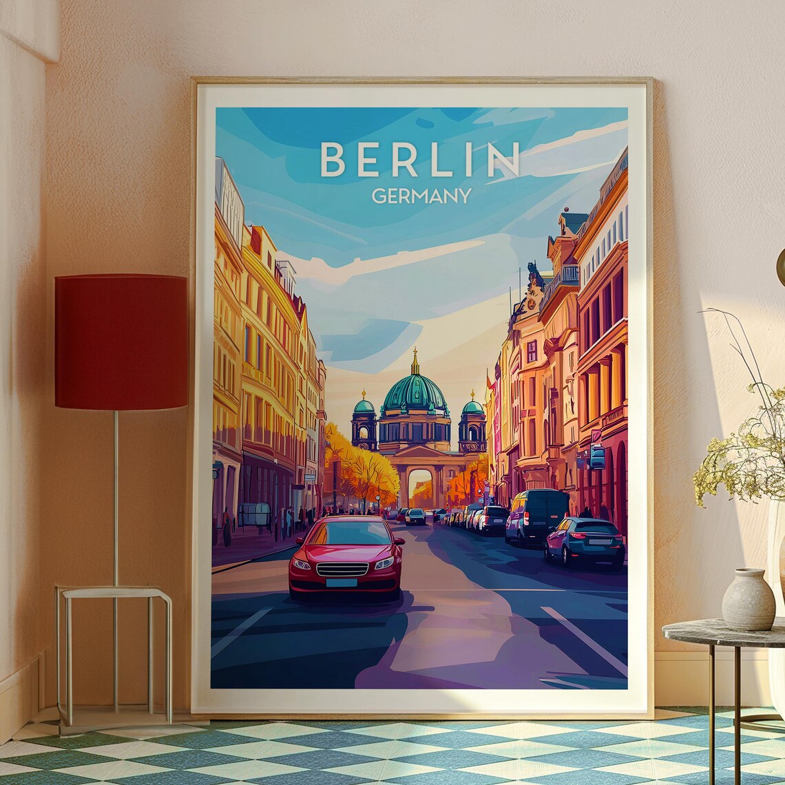Berlin Germany Cathedral Street Golden Light Vintage Travel Poster - Image 2