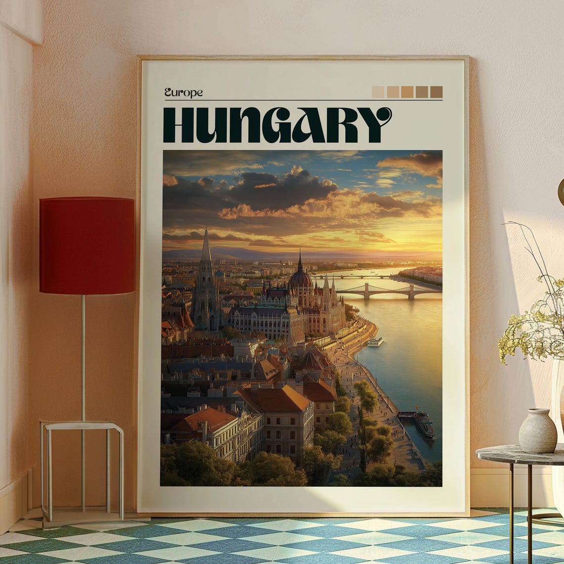 Hungary Budapest Parliament Danube Sunset Skyline Travel Poster - Image 2