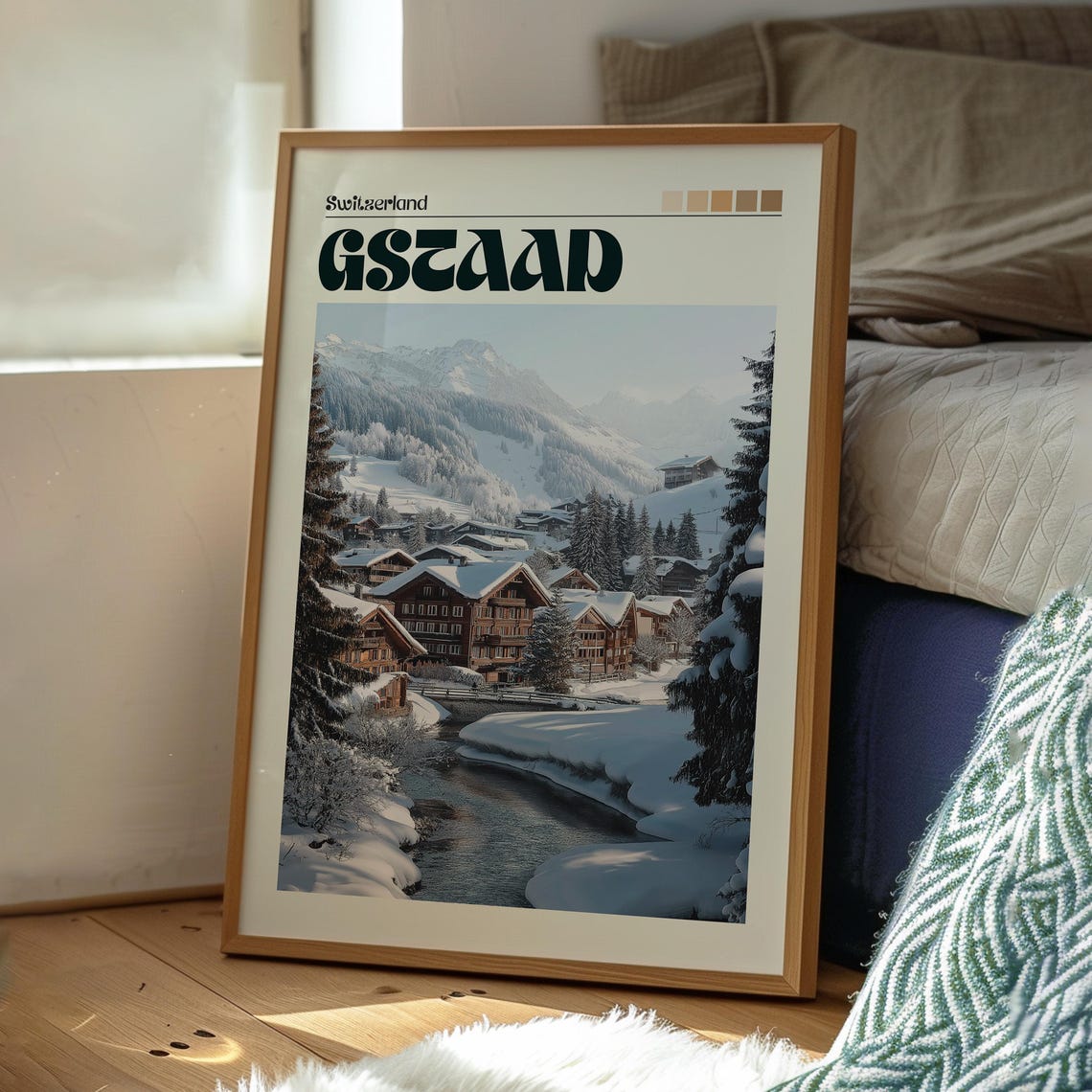 Gstaad Switzerland Snowy Alpine Ski Village Chalets Winter Poster - Image 3