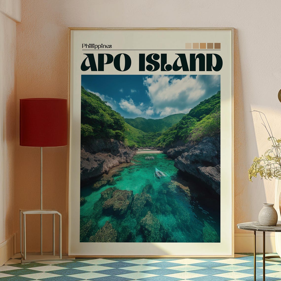 Apo Island Philippines Turquoise Cove Reef Vintage Travel Poster - Image 2