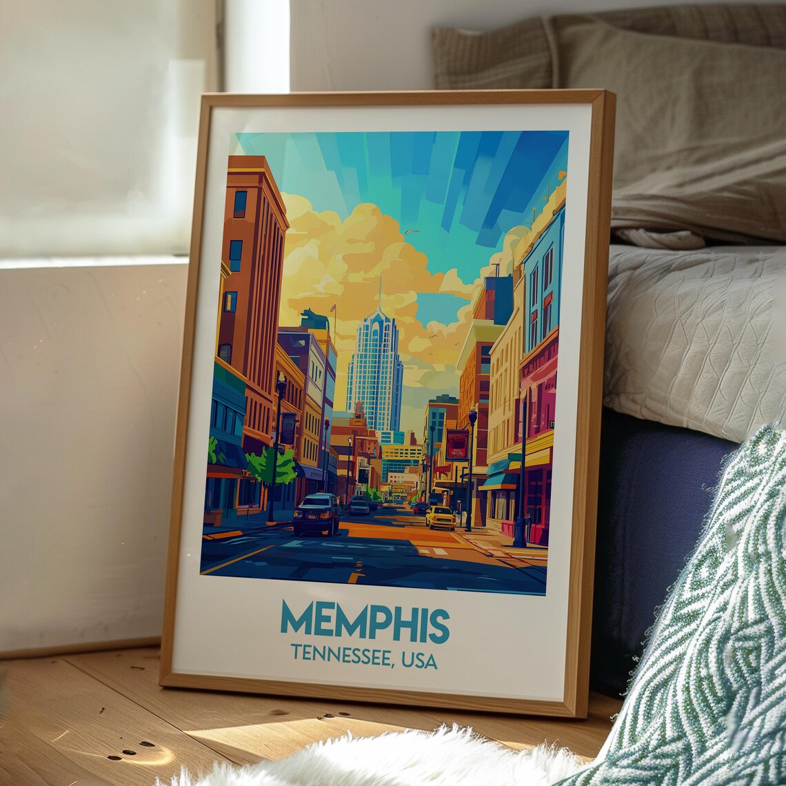 Memphis Tennessee Downtown Skyline Street Sunset Travel Poster - Image 3