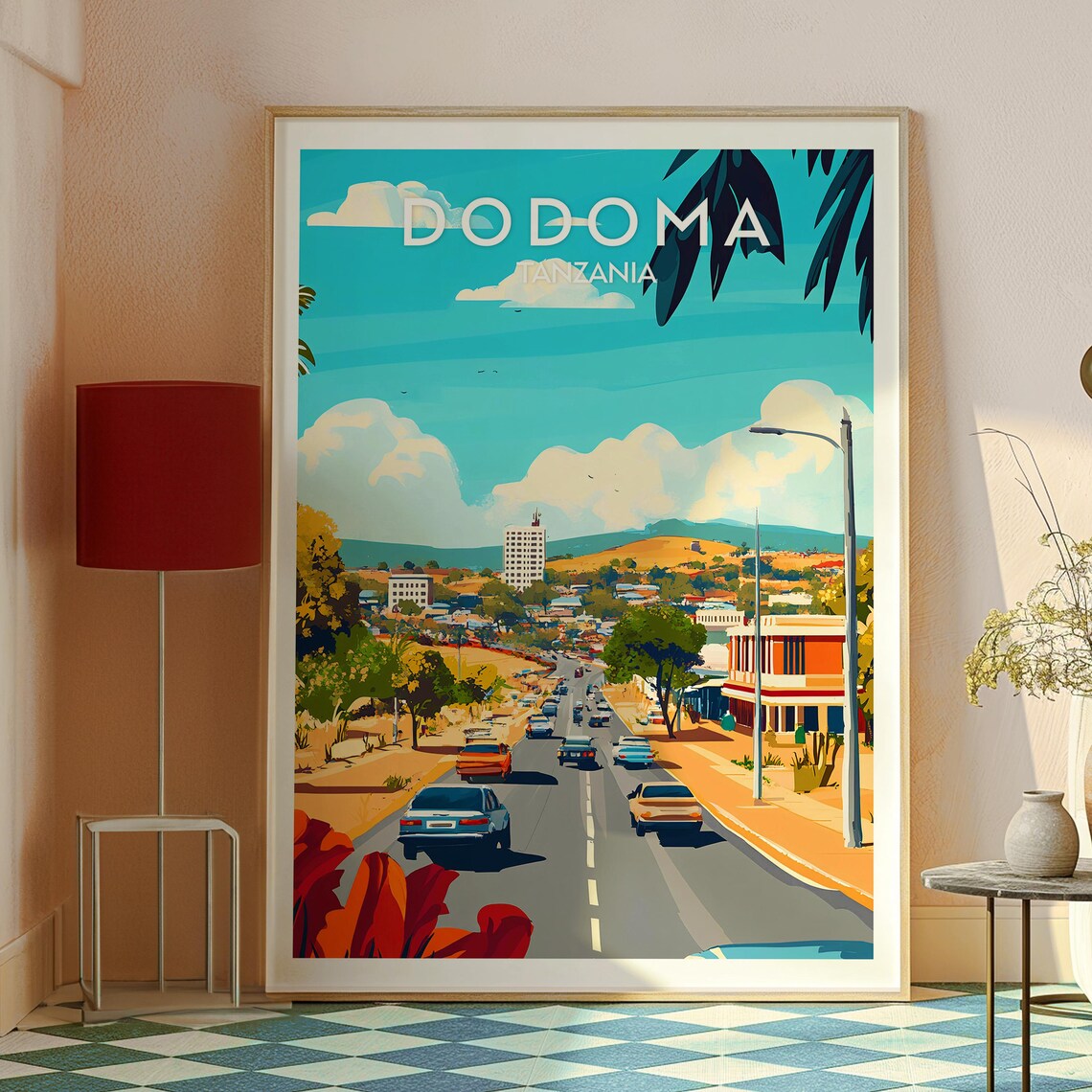 Dodoma Tanzania City Boulevard Cars Sunny Skyline Travel Poster - Image 2