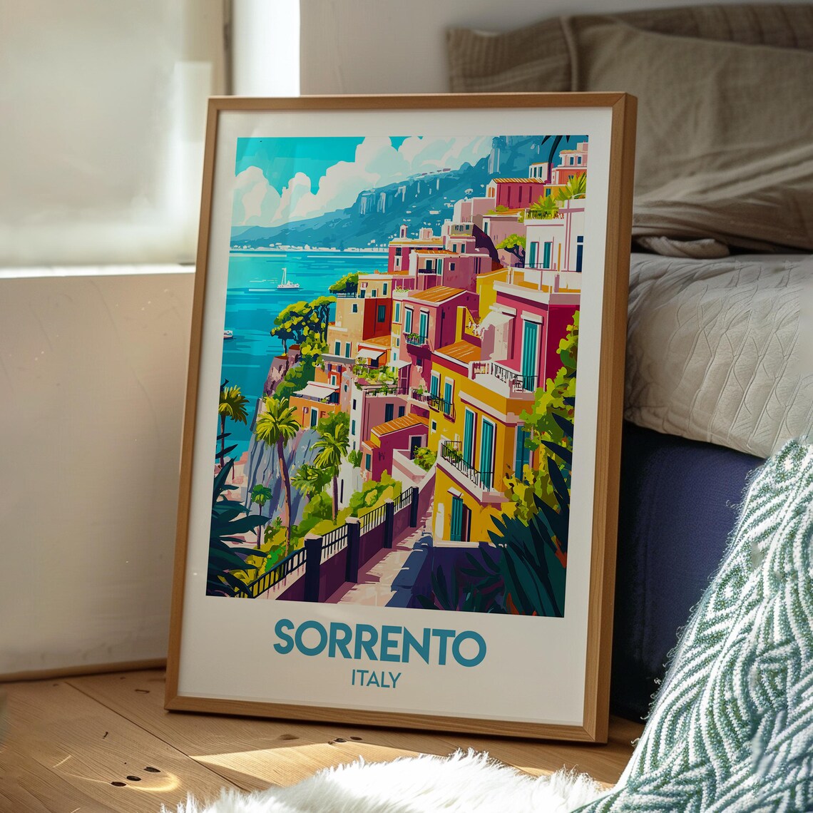 Sorrento Italy Cliffside Seaside Old Town Retro Travel Poster - Image 3