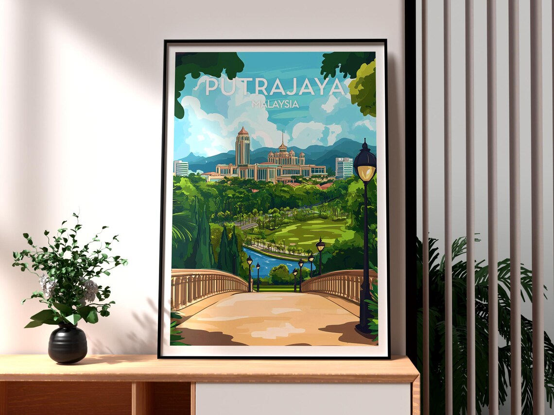 Putrajaya Malaysia Grand Mosque Lake Garden City Travel Poster