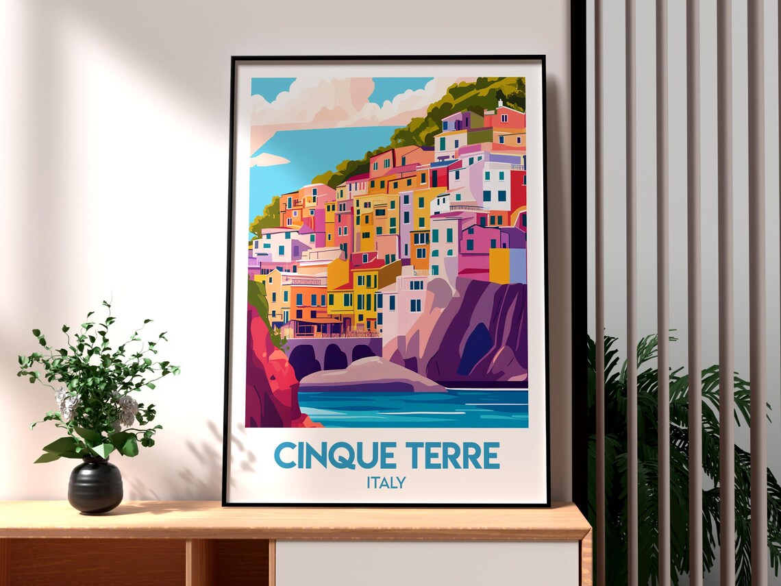 Cinque Terre Italy Colorful Cliffside Village Sea Travel Poster