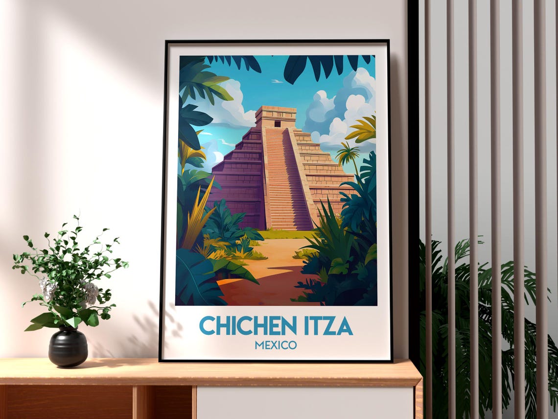 Chichen Itza Mexico Mayan Pyramid Temple Jungle Travel Poster