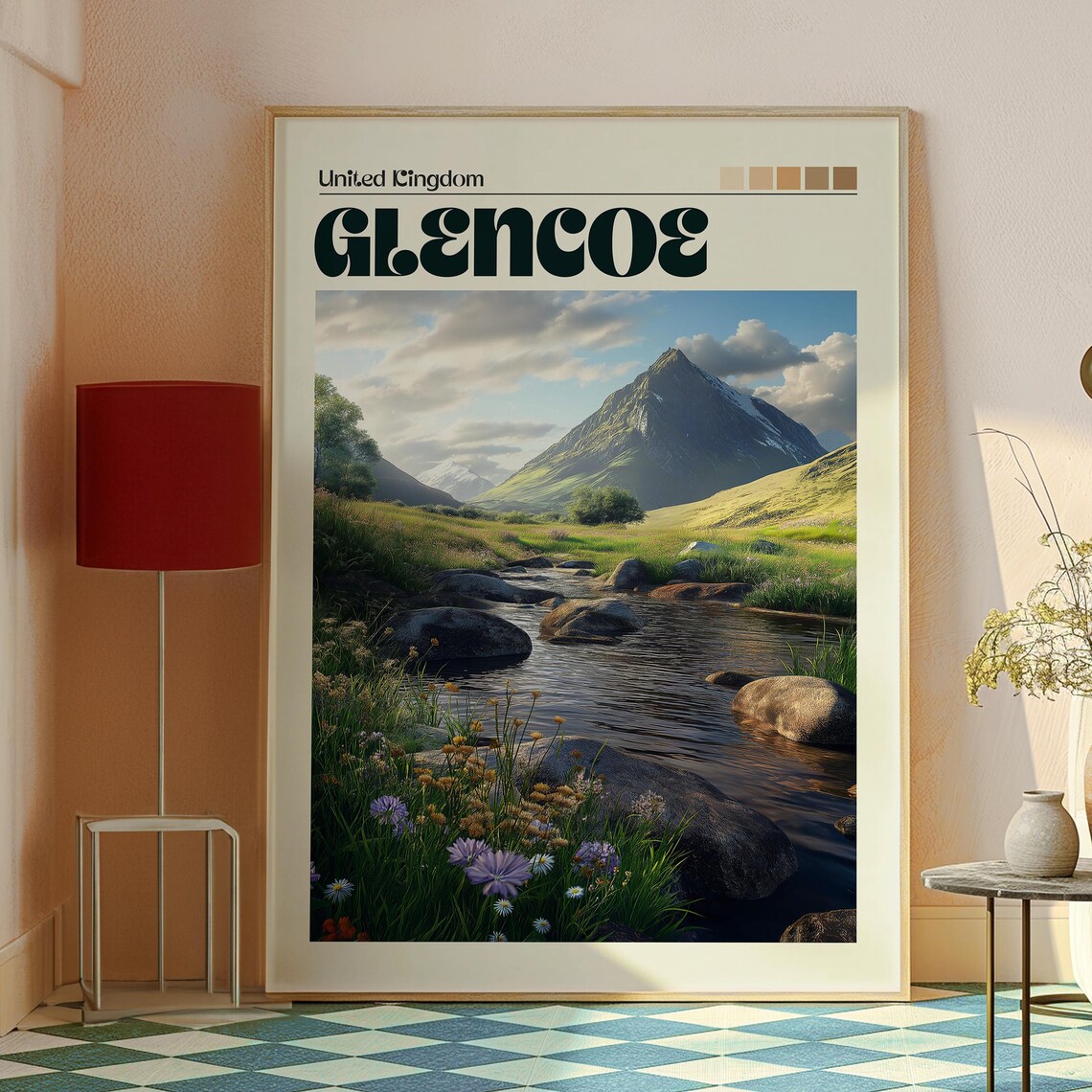 Glencoe United Kingdom Highland Stream Wildflowers Peak Poster - Image 2