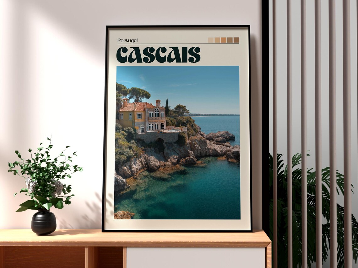 Cascais Portugal Cliffside Villa Turquoise Sea Travel Poster