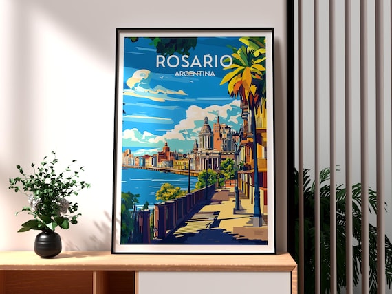 Rosario Argentina Riverside Promenade City Skyline Travel Poster