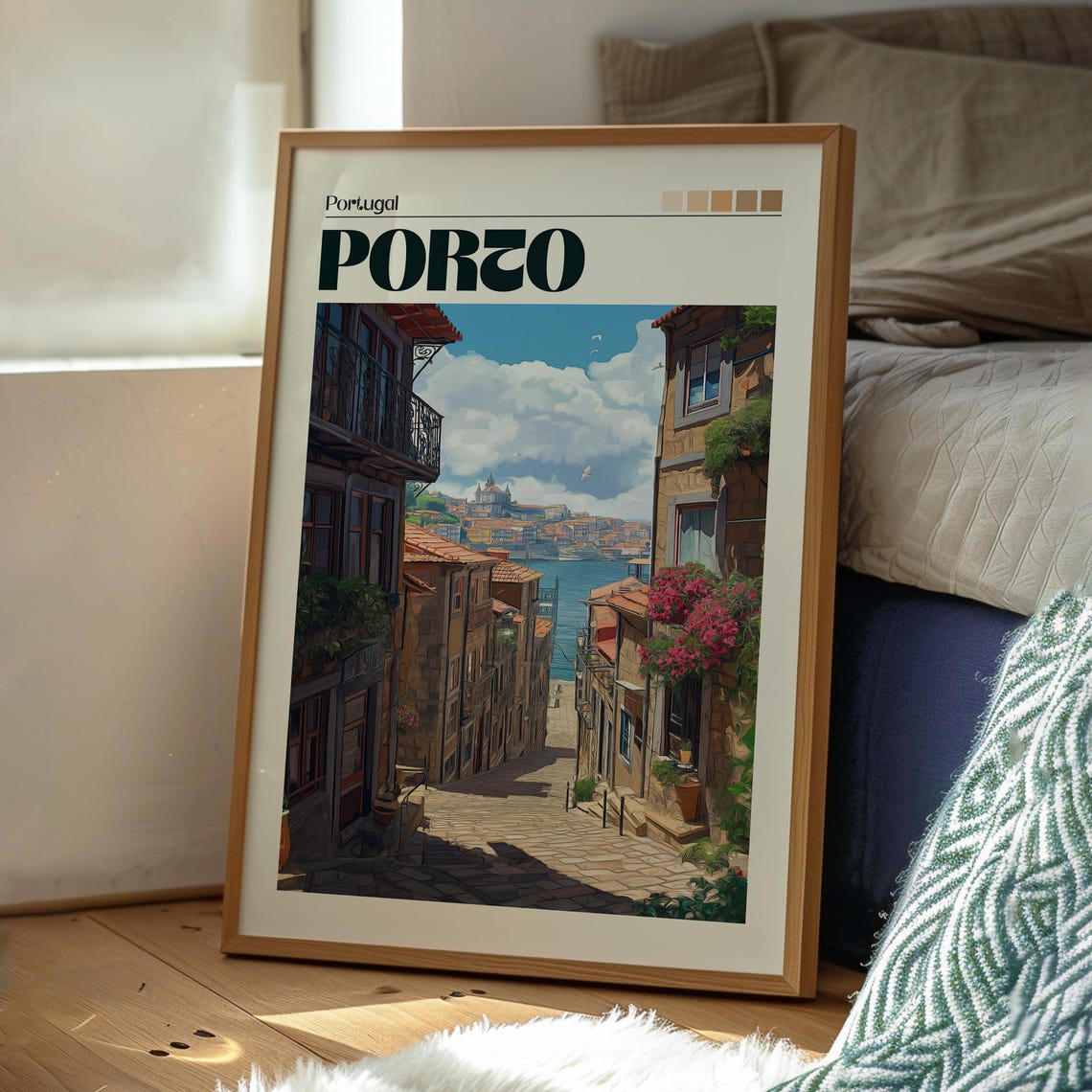 Porto Portugal Riverside Alley Douro River View Travel Poster - Image 3