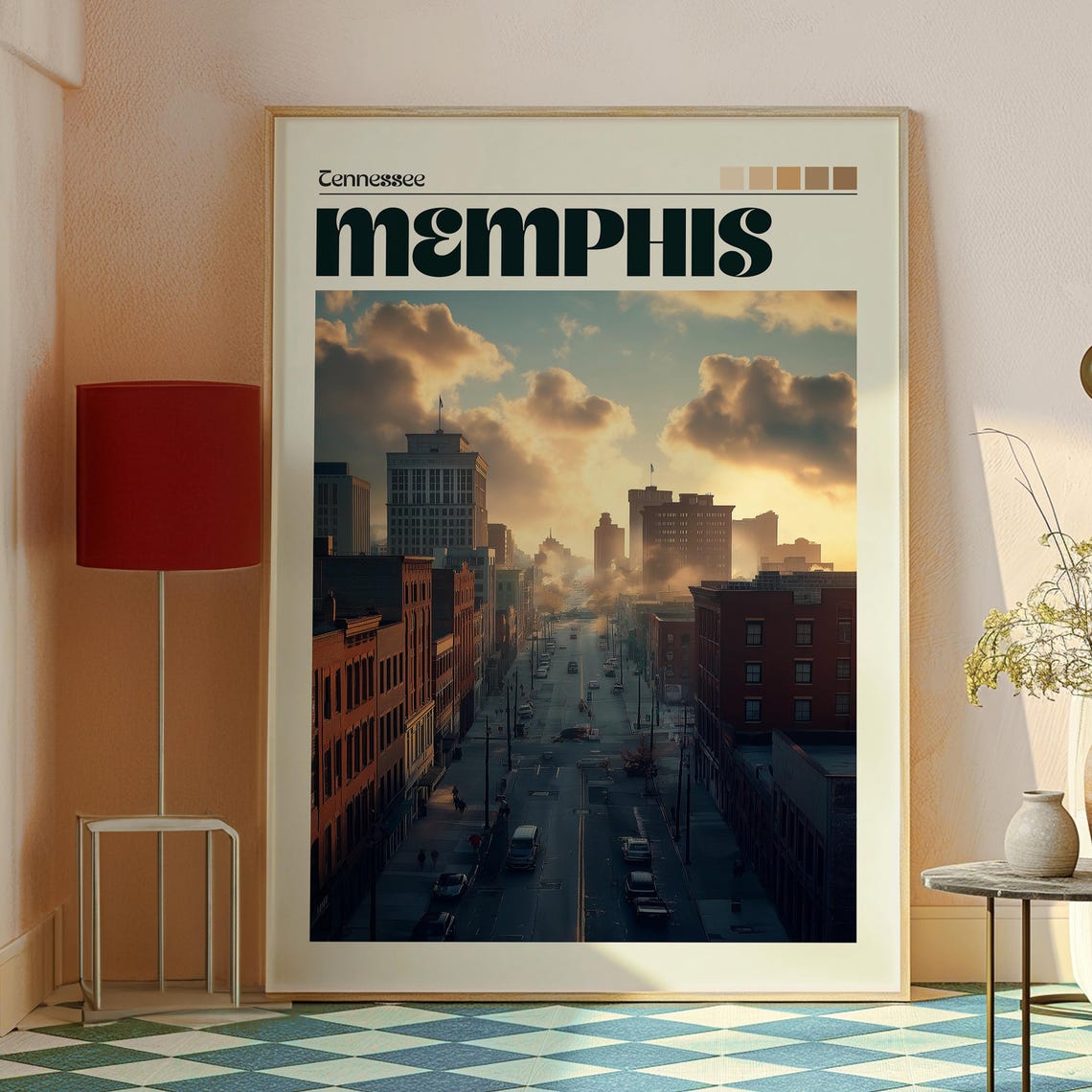 Memphis Tennessee Downtown Street Sunset Cityscape Art Poster - Image 2