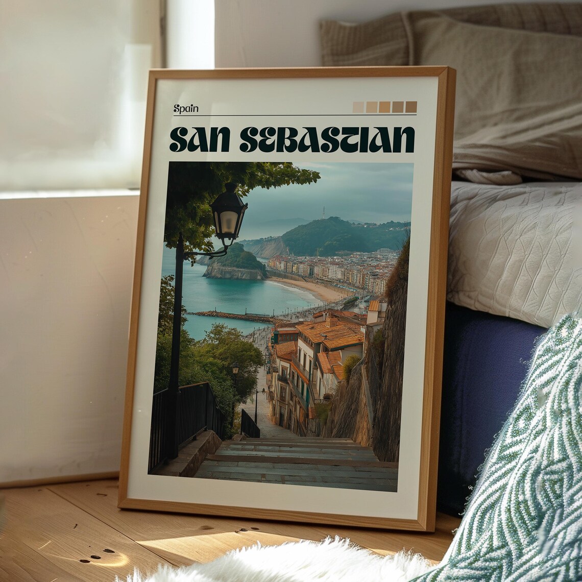 San Sebastian Spain La Concha Bay Beach Vintage Travel Poster - Image 3