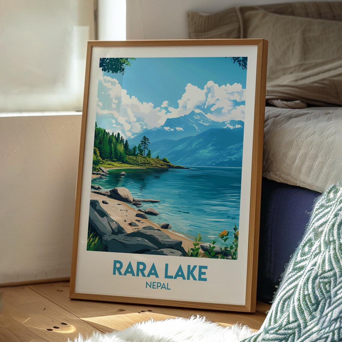 Rara Lake Nepal Turquoise Lake Rocky Shore Mountain Travel Poster - Image 2