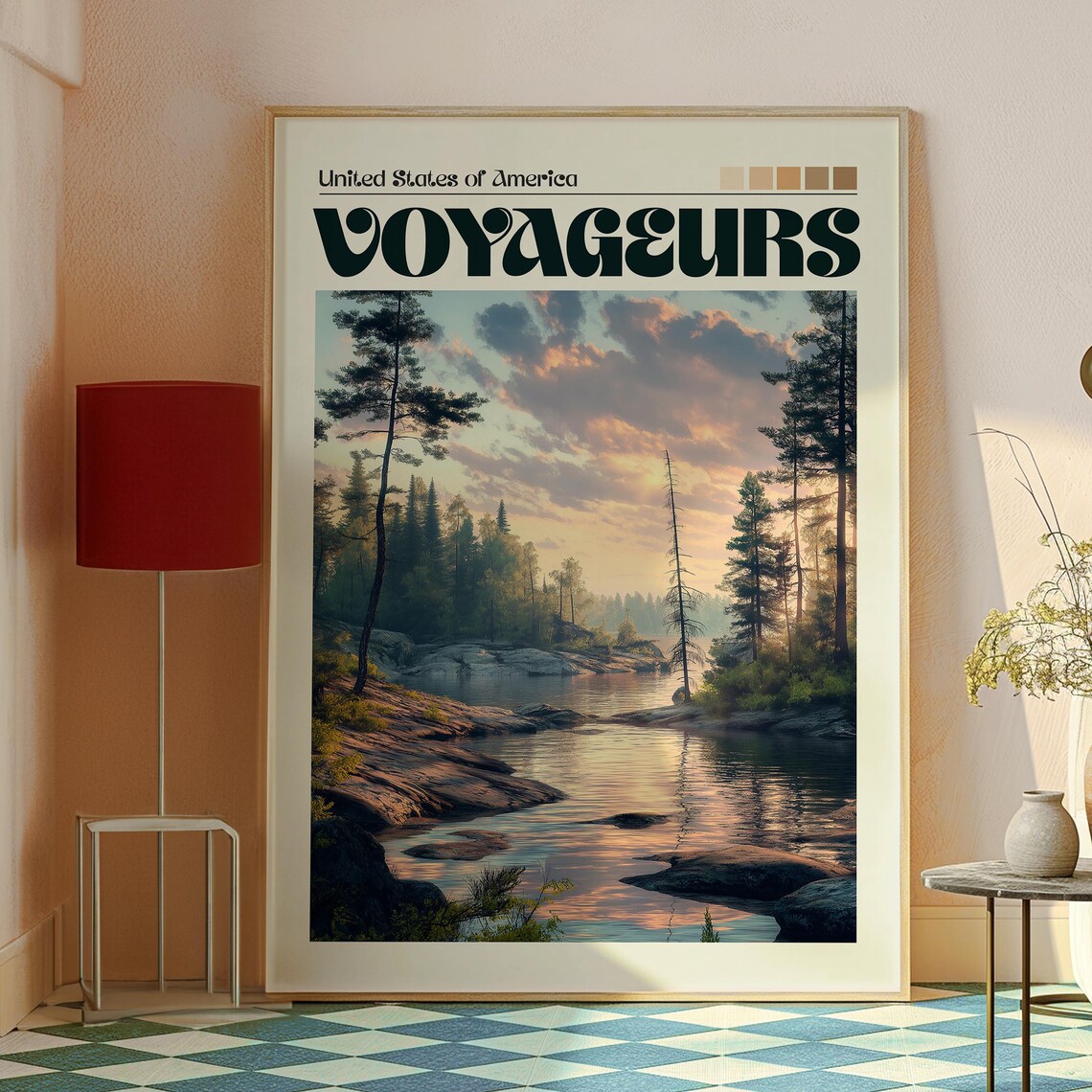Voyageurs Minnesota Pine Lake Sunset Pines Rocky Shore Art Poster - Image 2