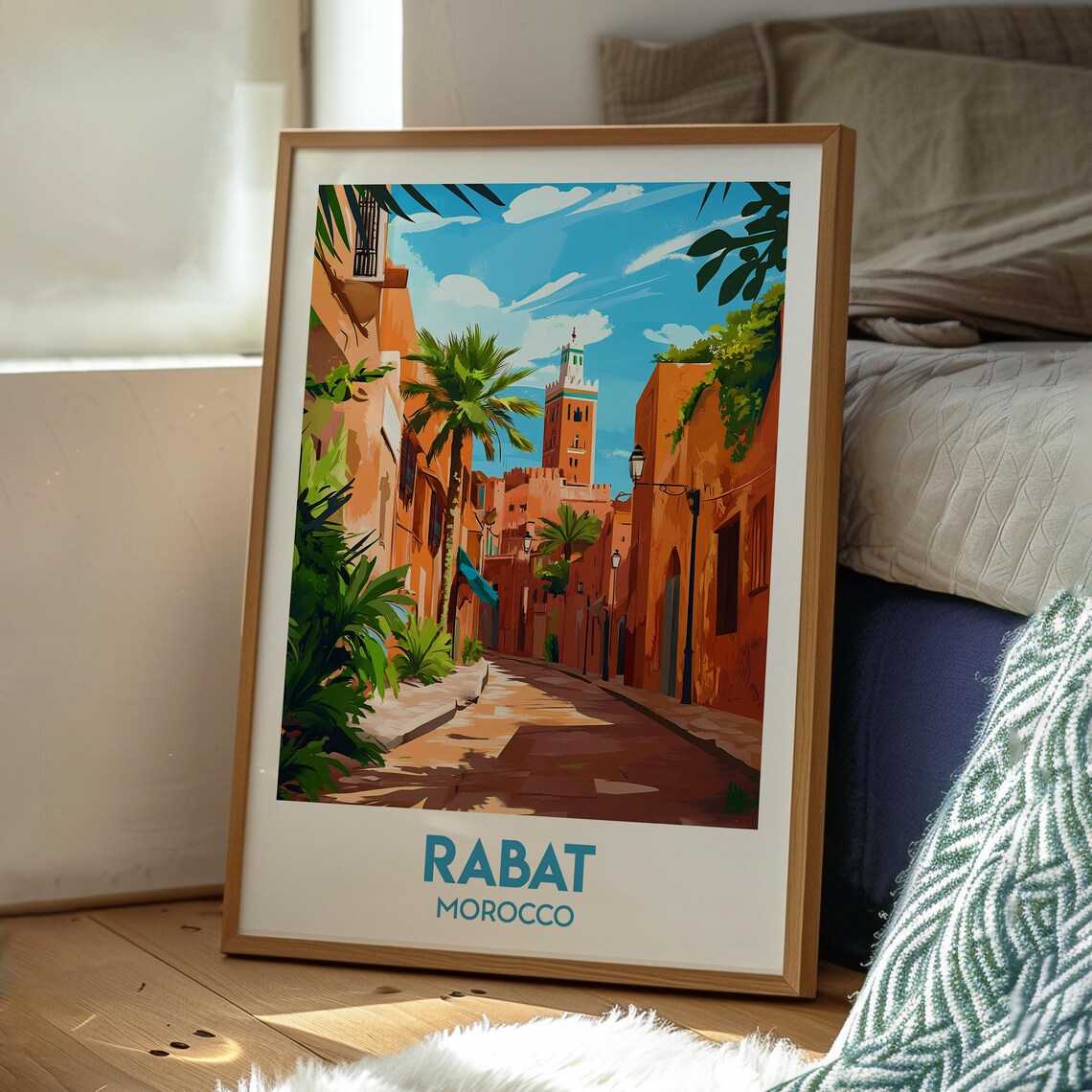 Rabat Morocco Historic Medina Street Minaret Retro Travel Poster - Image 3