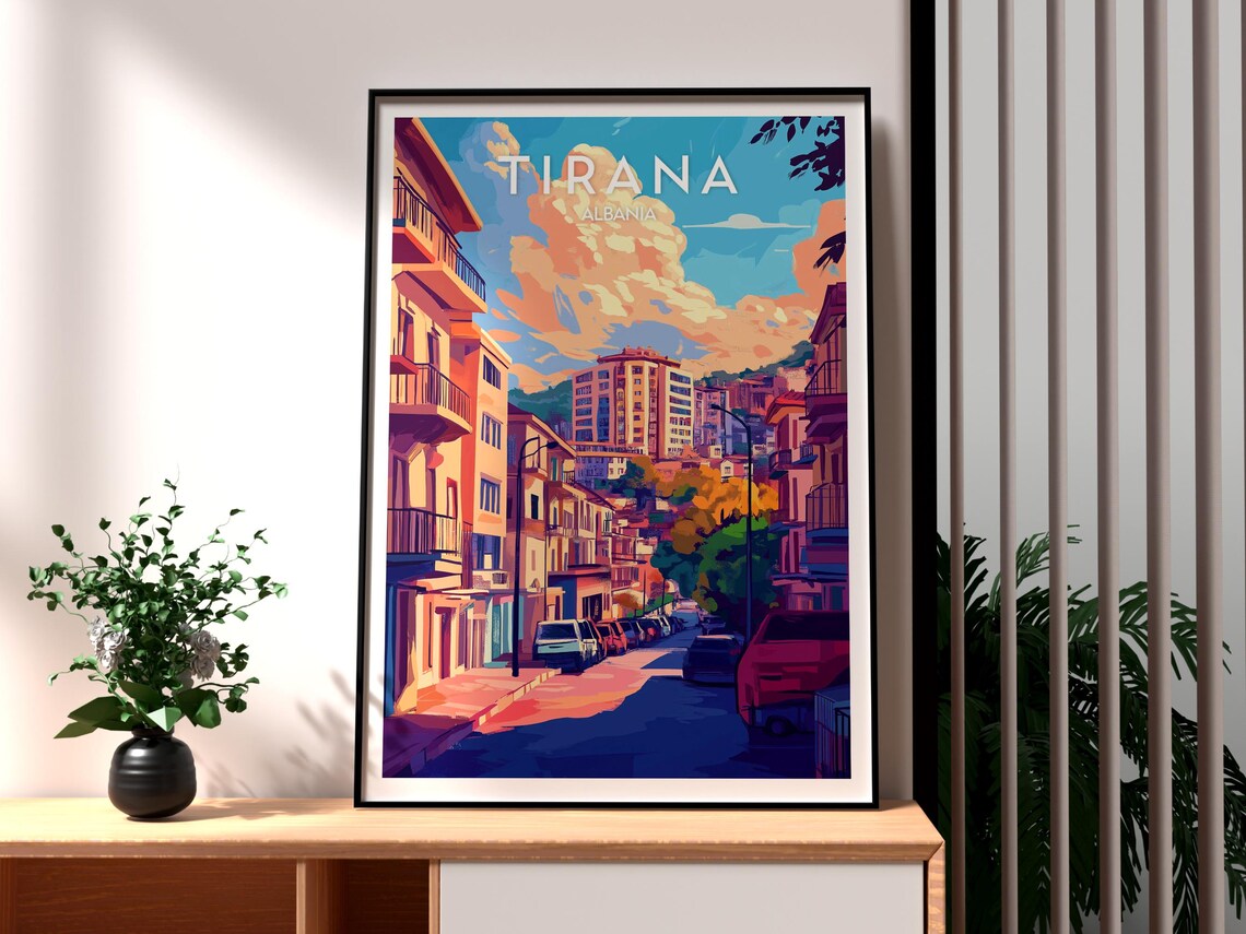 Tirana Albania Colorful City Street Sunset Balkan Travel Poster
