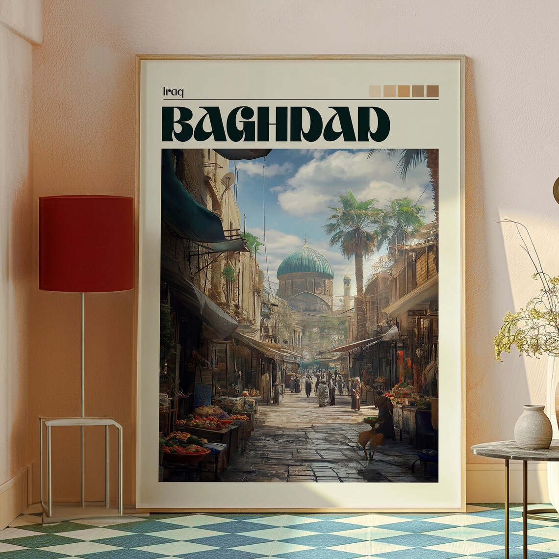 Baghdad Iraq Old Market Street Bazaar Souk Vintage Travel Poster - Image 2