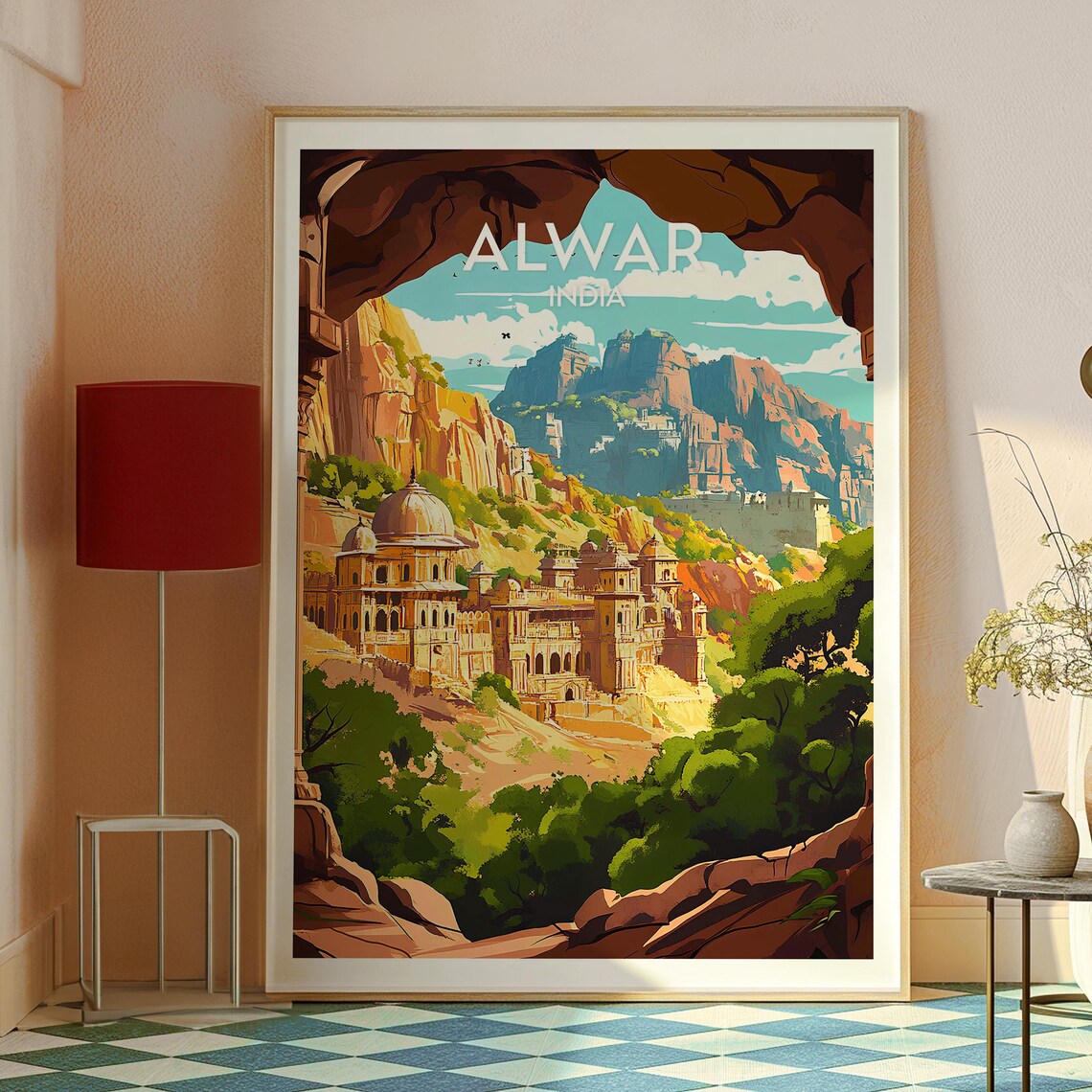 Alwar India Hilltop Palace Fort Rocky Archway View Travel Poster - Image 2