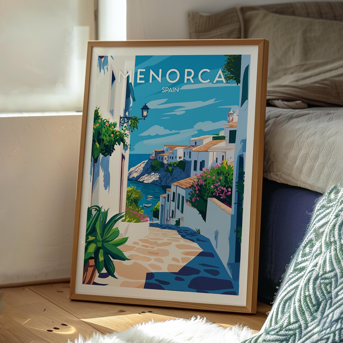 Menorca Spain Whitewashed Village Mediterranean Coastal Travel Poster - Image 3