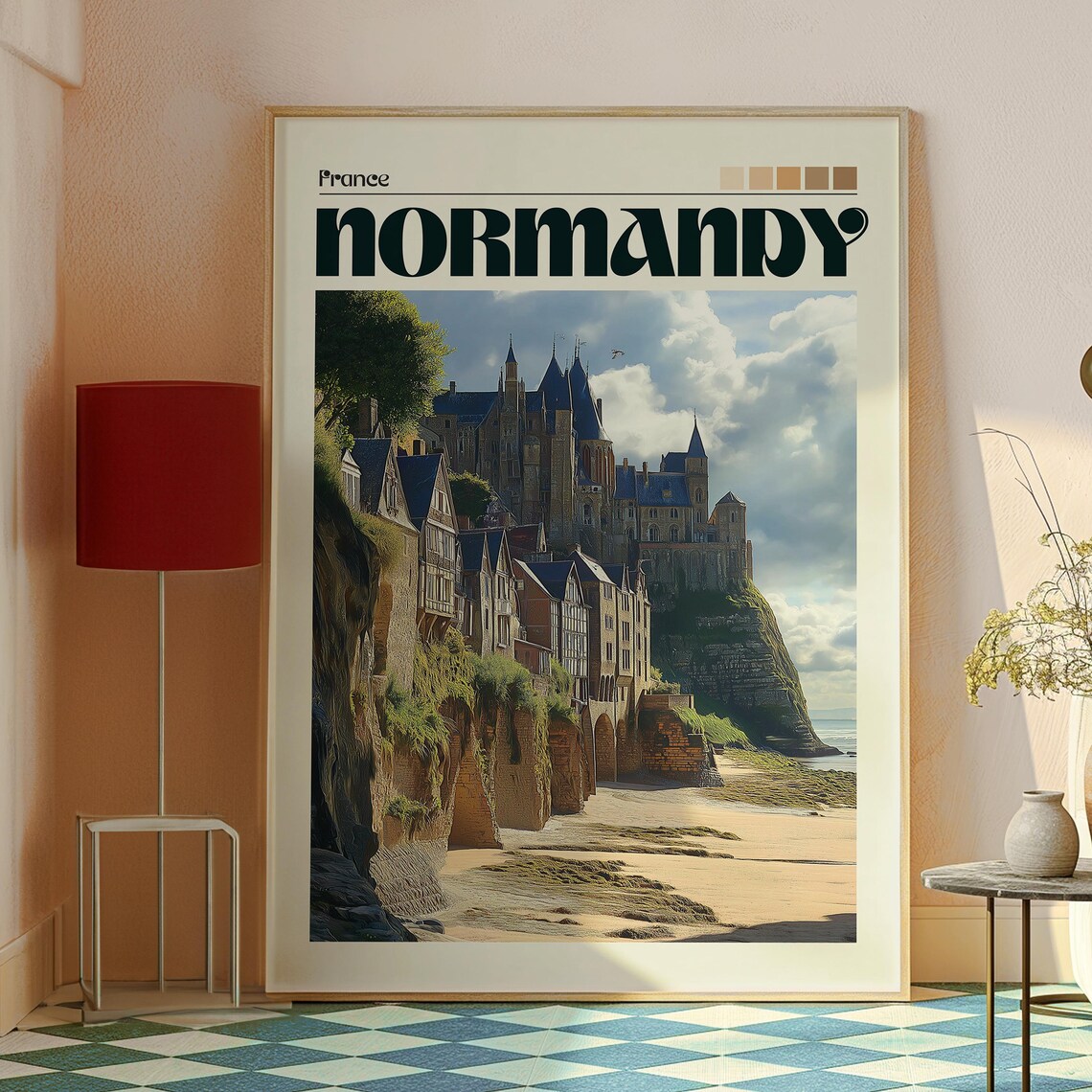 Normandy France Mont Saint Michel Abbey Cliffside Travel Poster - Image 2