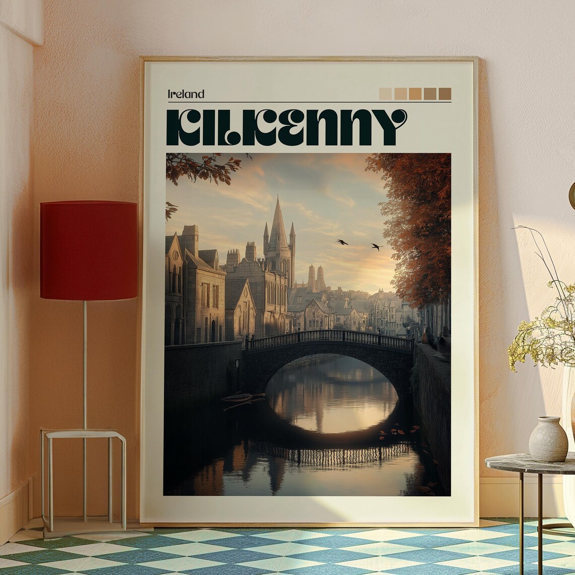 Kilkenny Ireland Stone Bridge River Sunset Vintage Travel Poster - Image 2