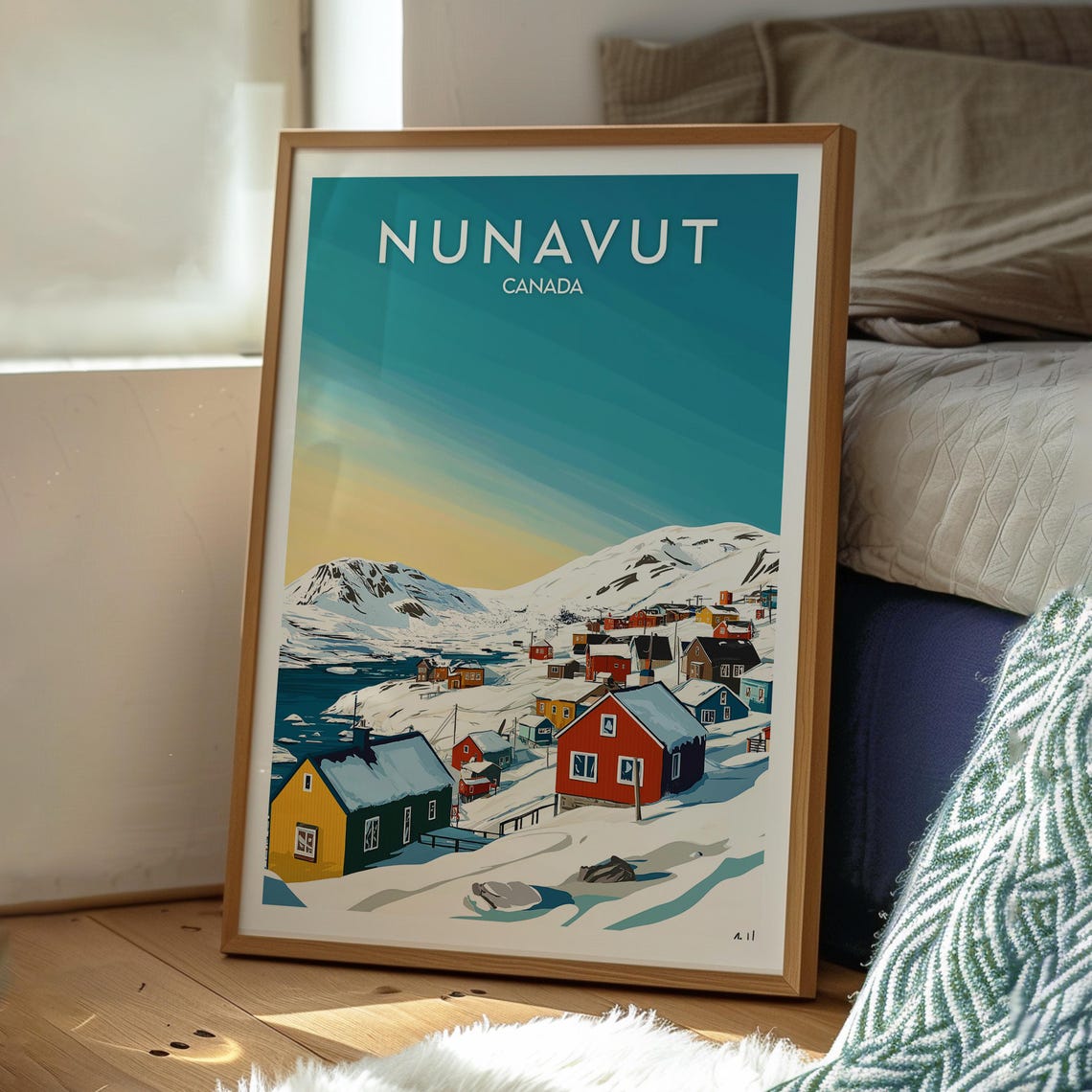 Nunavut Canada Snowy Arctic Settlement Sea Ice Winter Travel Poster - Image 3