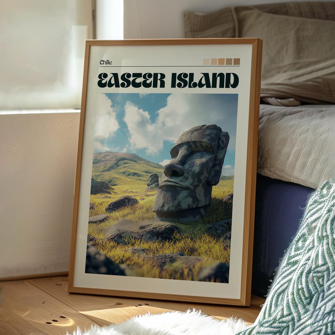 Easter Island Chile Moai Stone Statue Grassland Travel Poster - Image 3