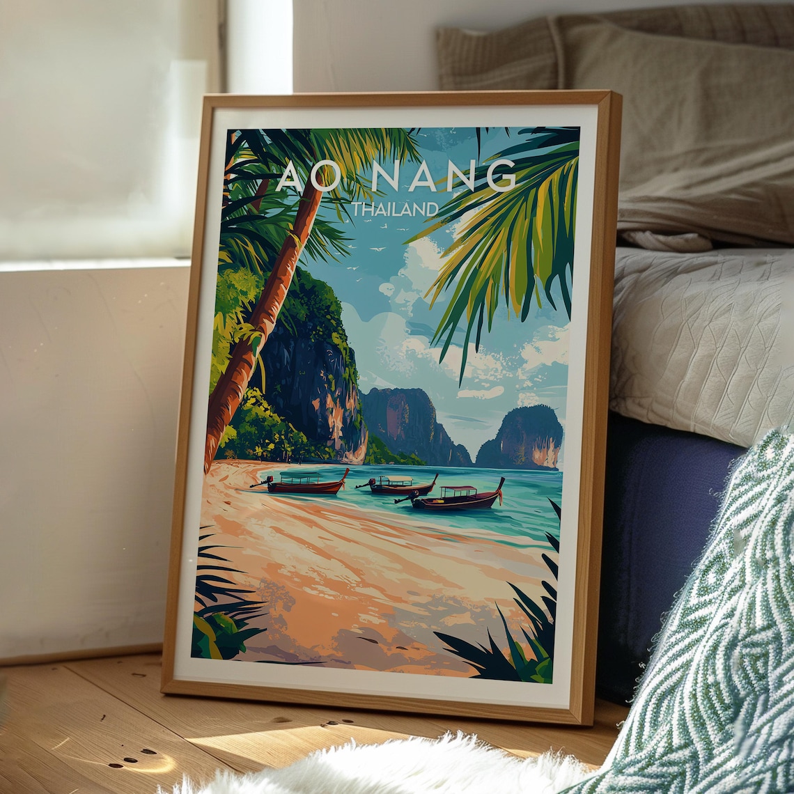 Ao Nang Thailand Longtail Boats Beach Karst Krabi Coast Travel Poster - Image 3