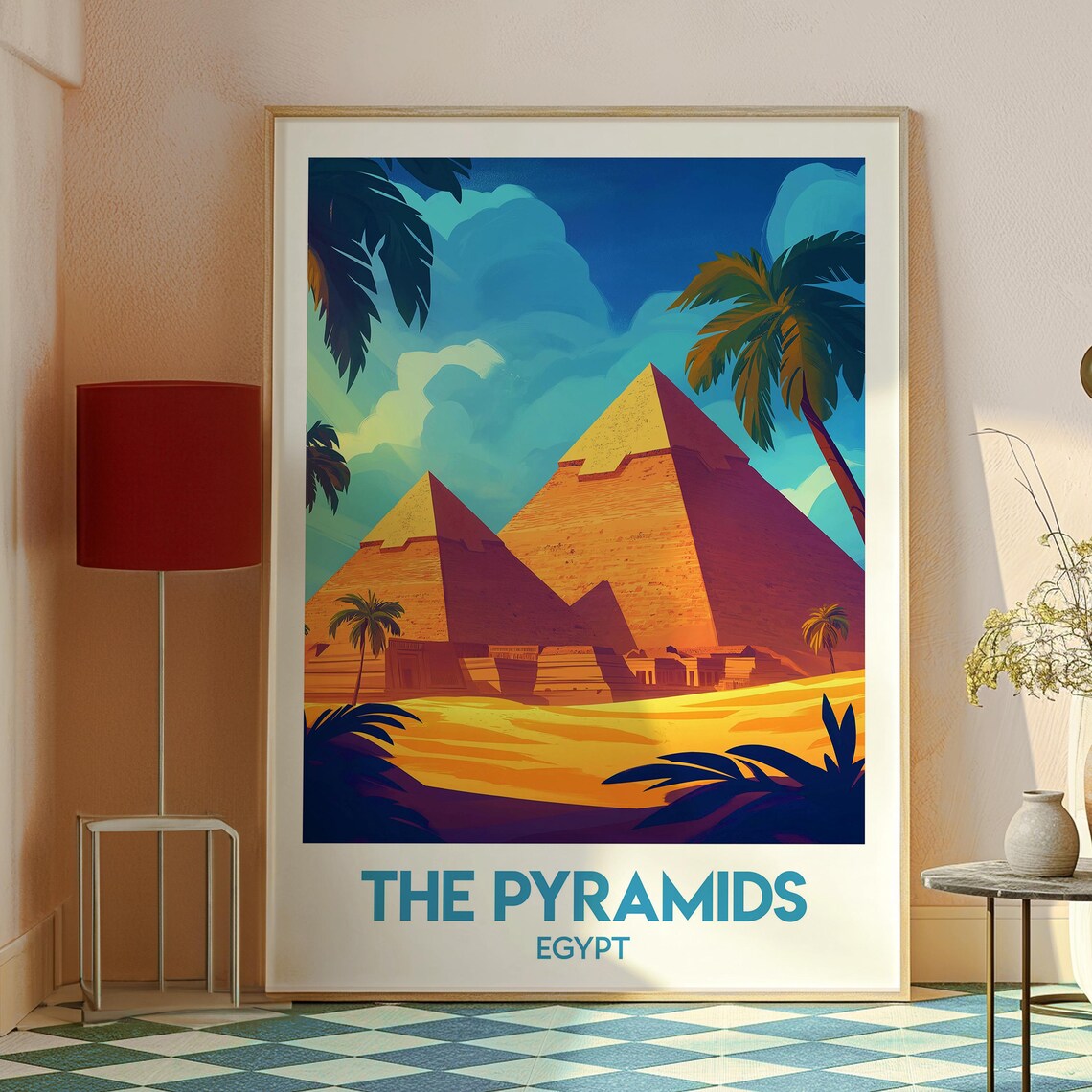 Pyramids of Giza Egypt Desert Palm Sunset Landscape Travel Poster - Image 2