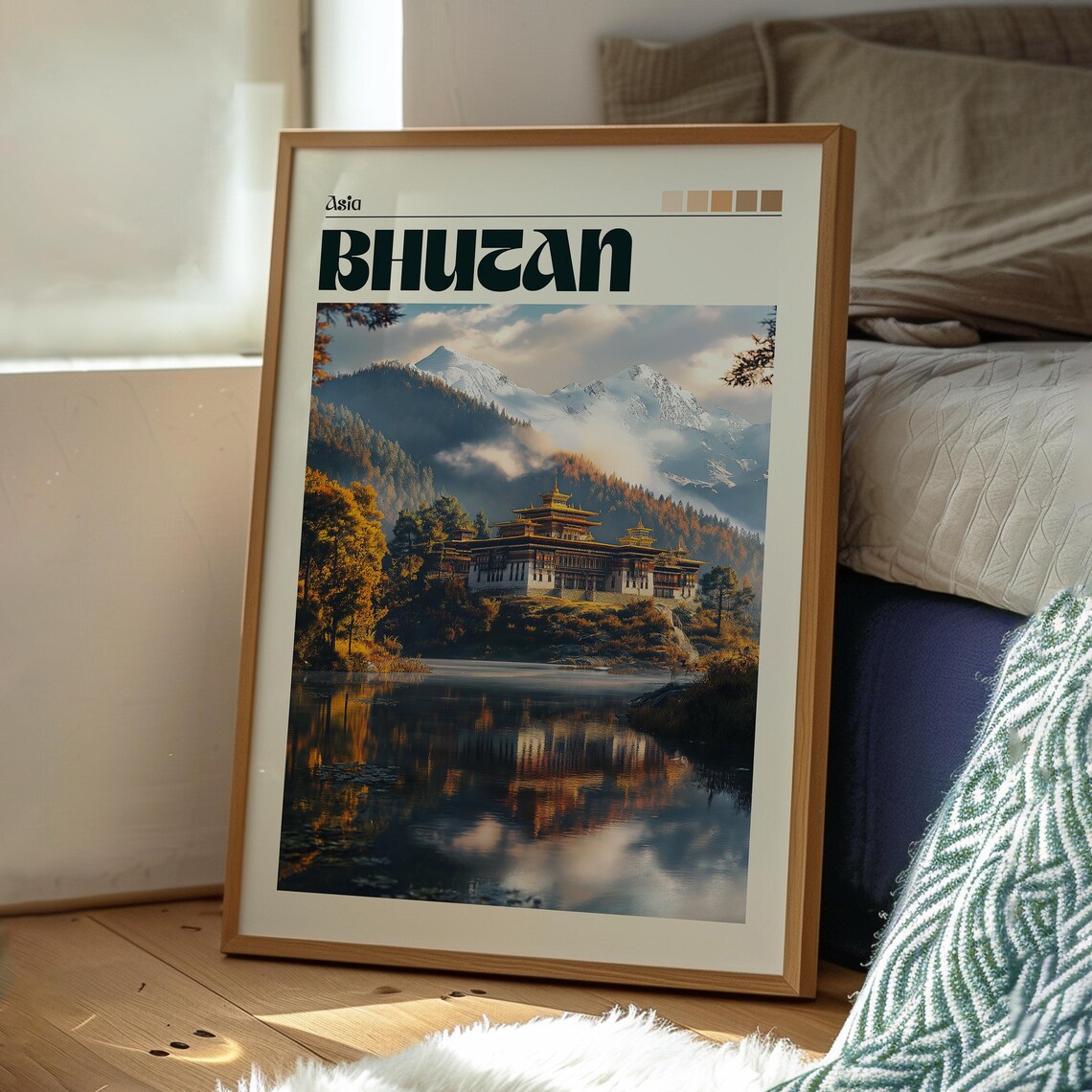 Bhutan Asia Himalayan Monastery By Still Water Travel Poster - Image 3