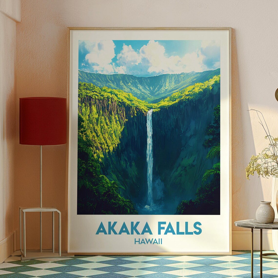 Akaka Falls Hawaii Tall Waterfall Lush Canyon Vintage Travel Poster - Image 2