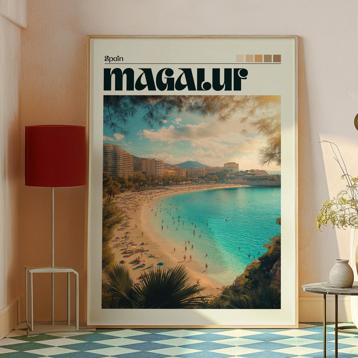 Magaluf Spain Turquoise Beach Cove Swimmers Hotels Sunny Travel Poster - Image 2