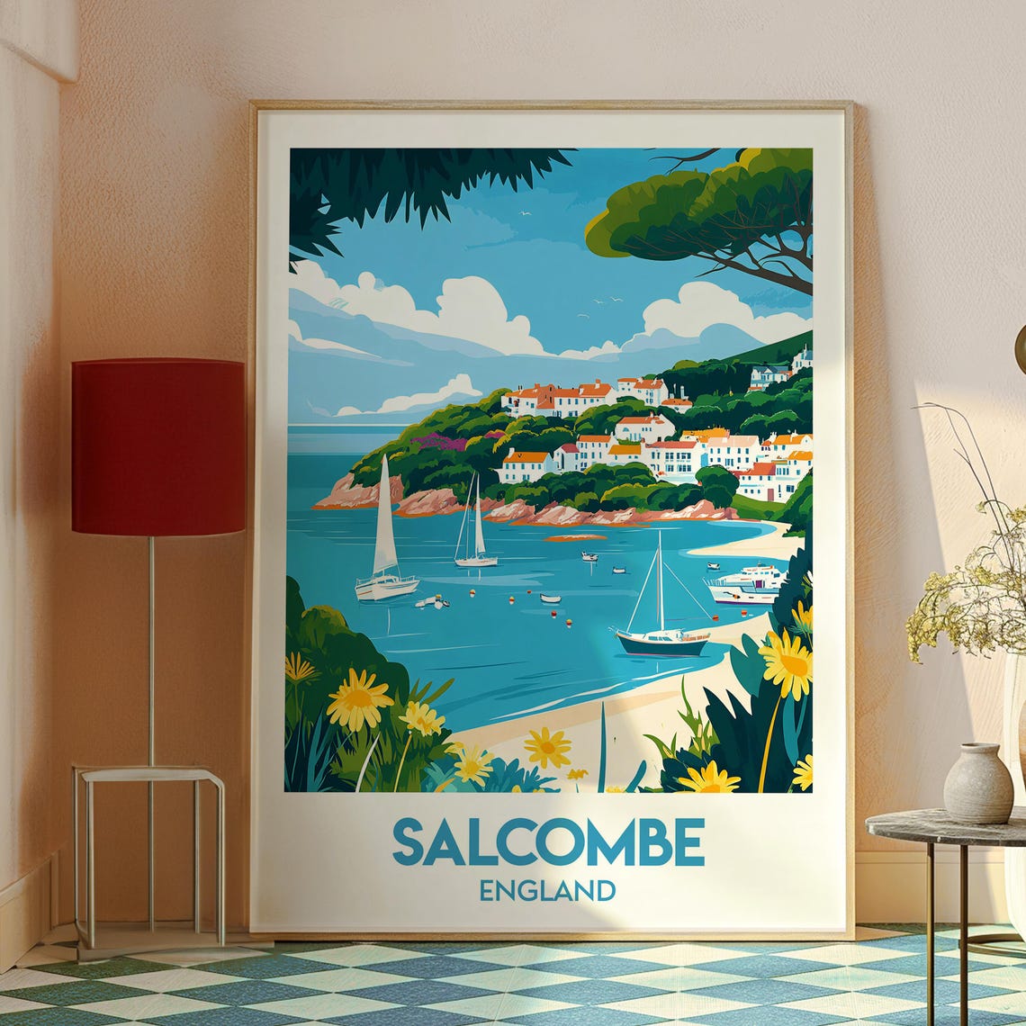Salcombe England Sailing Bay Beach Village Retro Travel Poster - Image 2